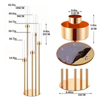 Candélabre en fer à 5 bras avec abat-jour en verre, porte-bougie multi-niveaux de haute qualité pour centre de table de mariage, allée de cérémonie et décoration événementielle