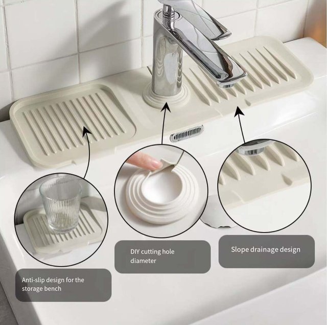 Custom Absorbent Faucet Sink Splash Guard Drip Draining Pad Plastic Silicone for Bathroom Kitchen Apartment with ABS Finishing