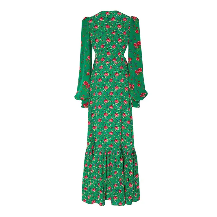 Fancy Green Lace Abaya Dress Women Islamic Clothing