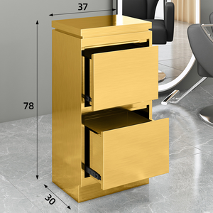 Modernos y Sencillos Gabinetes de Pared para Salón de Belleza y Barbería, de Dos Niveles, en Acero Inoxidable Dorado, Plateado y Negro - Product Image 1