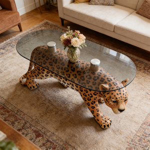 Table basse moderne et créative en forme <span class=keywords><strong>de</strong></span> panthère, surface en verre trempé, base en léopard, design unique, table d'art pour salon - Product Image 4