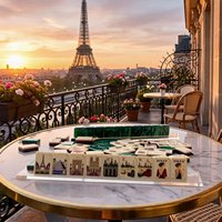 Nouvel ensemble de Mahjong américain vert de luxe créatif 2026 avec 160 tuiles sur le thème des monuments de Paris, Tour Eiffel personnalisée, en stock et prêt à être expédié
