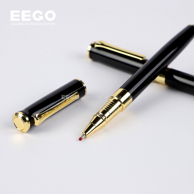 Personalized Business Office Gift Custom Logo Black Ink Luxury Golden Metal Ball Point Writing Gel Pen