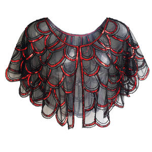 1920s chal de lentejuelas con cuentas Vintage Flapper capa de noche malla transparente bordado hoja mujeres Bolero accesorios de fiesta - Product Image 3
