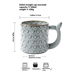 Bán buôn Nàng Tiên Cá gốm cốc cà phê Retro lò tráng men với thiết <span class=keywords><strong>k</strong></span>ế cứu trợ mới tái sử dụng cá nhân đánh dấu trà quà tặng Sữa số lượng lớn sử dụng - Product Image 6