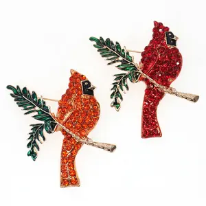 फैशन लाल नारंगी कार्डिनल पक्षी स्फटिक पशु ब्रोच पिन