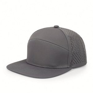 High Quality 6-Panel <b>Flat</b> Brim Snapback <b>Cap</b> Wholesale Custom Embroidered Patch Logo Waterproof Polyester Laser Cut Baseball <b>Cap</b> - Product Image 6