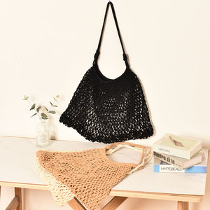 Sac de plage tressé fait main en corde de coton ajourée, style européen, forme coquillage, couleur unie, pour usage quotidien, Printemps 2026 - Product Image 2