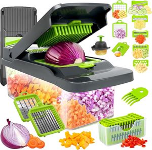 <span class=keywords><strong>Coupe</strong></span>-légumes multifonctionnel 14-en-1, <span class=keywords><strong>coupe</strong></span>-légumes <span class=keywords><strong>Pro</strong></span> Veggie Slicer Dicer avec conteneur pour hachoir à légumes de cuisine - Product Image 1