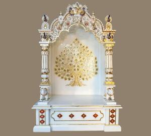 Mandir de Mármol con Diseño de Kalpa Vriksha Dorado Hecho a Mano, con Grabado Artístico Detallado y Acabado Lujoso - Product Image 3