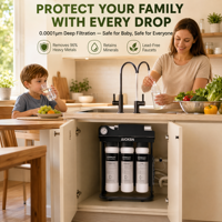 Purificateur d'eau RO Aicksn 5 étapes 100G avec réservoir et robinet, cartouche 10 pouces, auto-nettoyant électrique pour usage domestique et eau potable