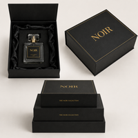 Boîte cadeau de parfum de luxe personnalisée, noire mate, avec fermeture magnétique, en carton rigide, avec logo en feuille d'or et insert en EVA