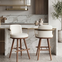 Tabouret de bar pivotant ergonomique avec siège rembourré confortable, chaise de comptoir stable en bois de frêne, tabouret haut avec accoudoirs en métal doré