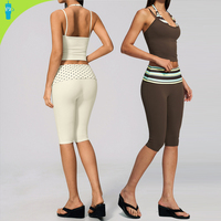 Ensemble de sport deux pièces effet faux pour femme, comprenant un crop top dos nu avec coussinets et un short taille haute push-up, en tissu brossé extensible, vêtements de sport