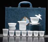 Service à thé Kung Fu en porcelaine de jade blanc de Dehua, ensemble de théière chinoise en céramique de qualité supérieure pour le bureau et les cadeaux d'affaires