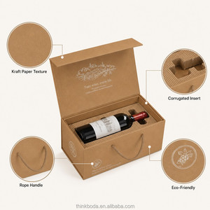 Boîte cadeau professionnelle personnalisée en kraft pour vin, avec poignée en corde, couvercle à charnière, intérieur artistique vignoble, emballage pour bouteille unique, Offre Maître - Product Image 4