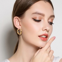 Elegantes Pendientes de Aro Dobles en Forma de U Geométricos para Mujer, Acero Inoxidable, Chapado en Oro Real de 18K, Joyería Certificada por Terceros, Moda