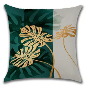 イチョウの葉緑の植物プリントリネン枕ケース家の装飾ソファ枕カバーオフィスクッションカバー