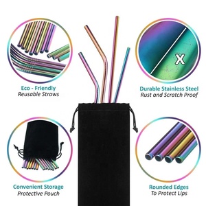 Cannucce in Metallo Colorato Riutilizzabili Ecologiche in Acciaio Inox 304 con Logo Personalizzato e Sacchetto in <span class=keywords><strong>Lino</strong></span> Accessori per Bar - Product Image 5