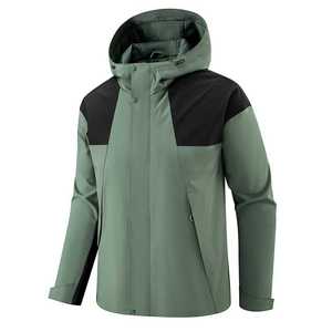Chaqueta de trabajo para exteriores de una sola capa con capucha a prueba de viento para hombre, con forro interior, para uso en invierno, diseño de contraste de color sólido - Product Image 2