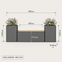 Banc moderne en fer forgé personnalisé avec jardinières pour mobilier extérieur, patio, parc, centre commercial, hôpital