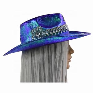 מפעל manwu יוקרתי כובע קאובוי מערבי כחול עם rhinestone עבור מסיבות חופים פסטיבלי בחוץ - Product Image 3