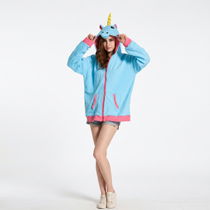 Unisex Blue <b>Unicorn</b> Hoodie Pink Trim Fleece Pullover Casual Winter Breathable Pocket Regular Fit Regular Sleeve Cartoon Design - Product Image 1
