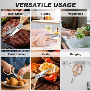 Ciseaux de cuisine multifonctionnels en acier inoxydable pour couper la viande, les os de poulet, avec manche en bois - Product Image 4