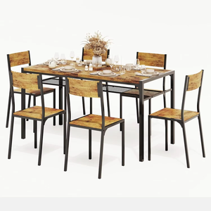 Wood Square <strong>and</strong> <strong>Space</strong> <strong>Saver</strong> French Vintage Room Set 6 <strong>Chairs</strong> Furniture Dining <strong>Table</strong> for Home - Product Image 2