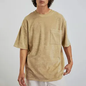 표준 천 편안한 Boxy 맞는 짧은 소매 크루 넥 왼쪽 가슴 포켓 테리 티셔츠