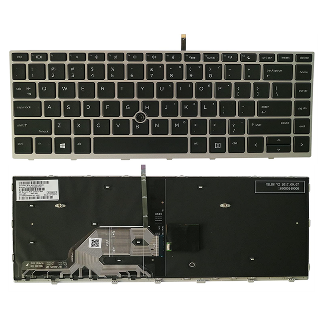 Replacement for HP Probook 640 G4 645 G4 645 G5 US Keyboard with Backlit Pointer with silver frame