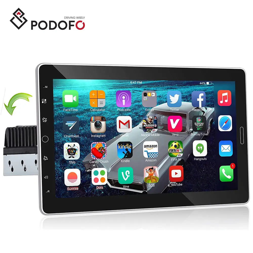 Podofo 10.1 "1 Din Android 13 mobil, Radio mobil Stereo 1 + 32GB layar sentuh dapat dilepas navigasi GPS WIFI BT FM RDS