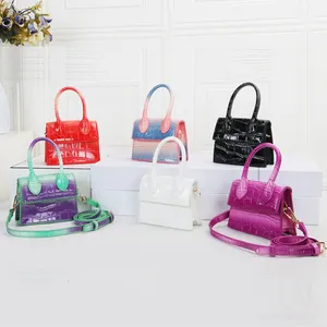 नई मगरमच्छ मुद्रण पु चमड़े के बैग कंधे महिलाओं के बच्चे के लिए जेली पर्स मिनी हैंडबैग जेली गोफन बैग बच्चों