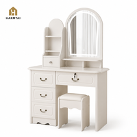 HarmTai Coiffeuse Moderne Européenne Blanche avec Miroir LED, Tiroirs Multiples et Rangement, Table de Maquillage Rembourrée Pré-assemblée