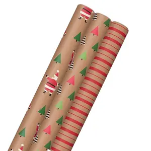 Kerst Cadeaupapier-Bruin Kraftpapier met Rood en Groen Patroon voor Gift-Kerst Elements Collection