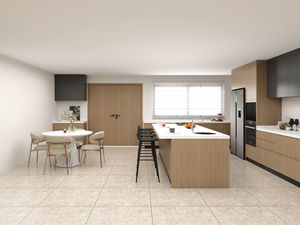 Ensemble de meubles de cuisine modulaires en bois de chêne avec comptoir en quartz, design de cuisine moderne européen - Product Image 3