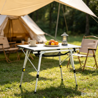 Table de camping portable, légère, pliable, design moderne, pieds réglables, en aluminium, forme carrée, sac de transport, pour la plage