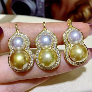 30970 Accesorio de Perlas DIY, Colgante de Plata S925 con Calabaza Colgante Vacía y Collar de Doble Cuentas, Cuentas de 8-11 mm - Product Image 3