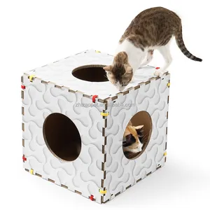 Scratcher ile kare şekli ayrılabilir karton kedi evi