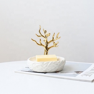 Or blanc Conception <span class=keywords><strong>De</strong></span> Branche D'arbre En Céramique <span class=keywords><strong>De</strong></span> Forme Ovale Savon Plat Pour La Décoration - Product Image 3