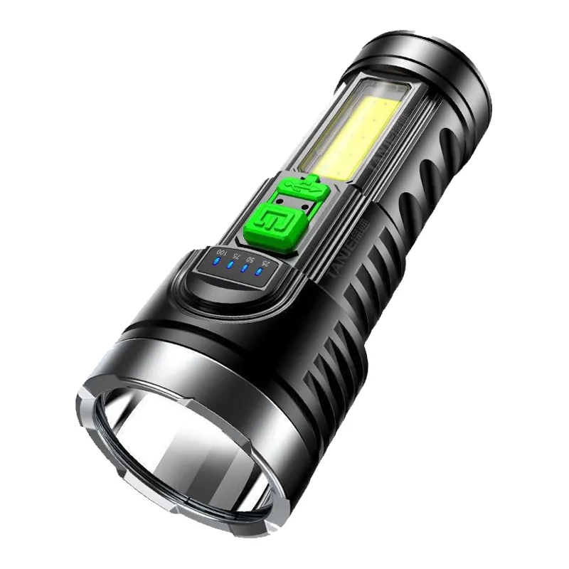 Small Household USB Rechargeable LED Flashlight with COB Side Light