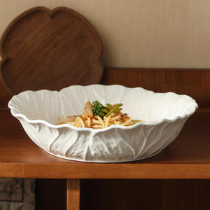 Ensemble d'assiettes en céramique à motif <span class=keywords><strong>de</strong></span> feuilles <span class=keywords><strong>de</strong></span> chou blanc, assiettes pour servir des pâtes, des salades, des plats principaux, des desserts à la maison ou au restaurant - Product Image 4