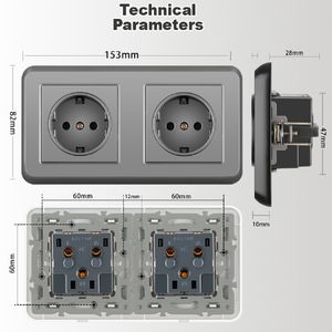Euro 250V PC Panel Socket caja redonda doble 16A enchufe <span class=keywords><strong>de</strong></span> pared con 2 salidas <span class=keywords><strong>de</strong></span> CA integrado oculto 16A enchufe <span class=keywords><strong>de</strong></span> pared - Product Image 2