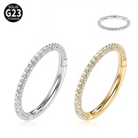 Cincin Hidung Titanium G23 Baru Berlapis Elektroplating dengan Zirkon Tiga Sisi, Model Segmen Berengsel Unisex 8mm Bentuk Geometris Perhiasan Tubuh
