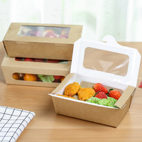 Boîte d'emballage alimentaire carrée en papier kraft jetable avec fenêtre, pour sushis et desserts, impression offset personnalisée, livraison gratuite