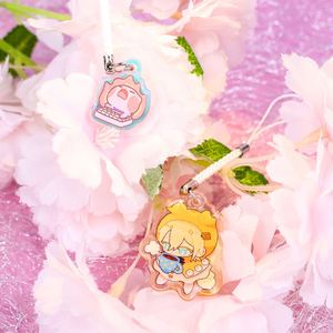 Porte-clés personnalisé en acrylique époxy imprimé UV double face, avec sangle métallique, paillettes et breloque de téléphone colorée en forme de dessin animé - Product Image 1
