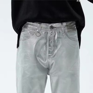 Jeans en denim décontractés pour hommes, coupe droite, argentés, grande taille, style hip-hop streetwear - Product Image 5