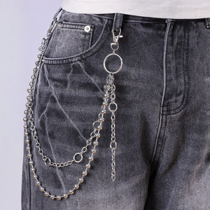 Hip Hop Metal <b>Waist</b> <b>Chain</b> Double Layer Beaded Pendant Denim <b>Chain</b> Decor Casual Fashion Body <b>Chain</b> Tibetan Silver Heart Shape - Product Image 1