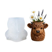 Moule en silicone Vache des Highlands pour pot de fleurs, plâtre, béton, ciment, argile, coupelle à bougie, outil artisanal de décoration de jardin animale DIY