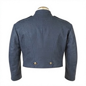Veste d'extérieur vintage pour homme 100 % laine bleu foncé, simple boutonnage, col montant, uniforme d'hiver - Product Image 2